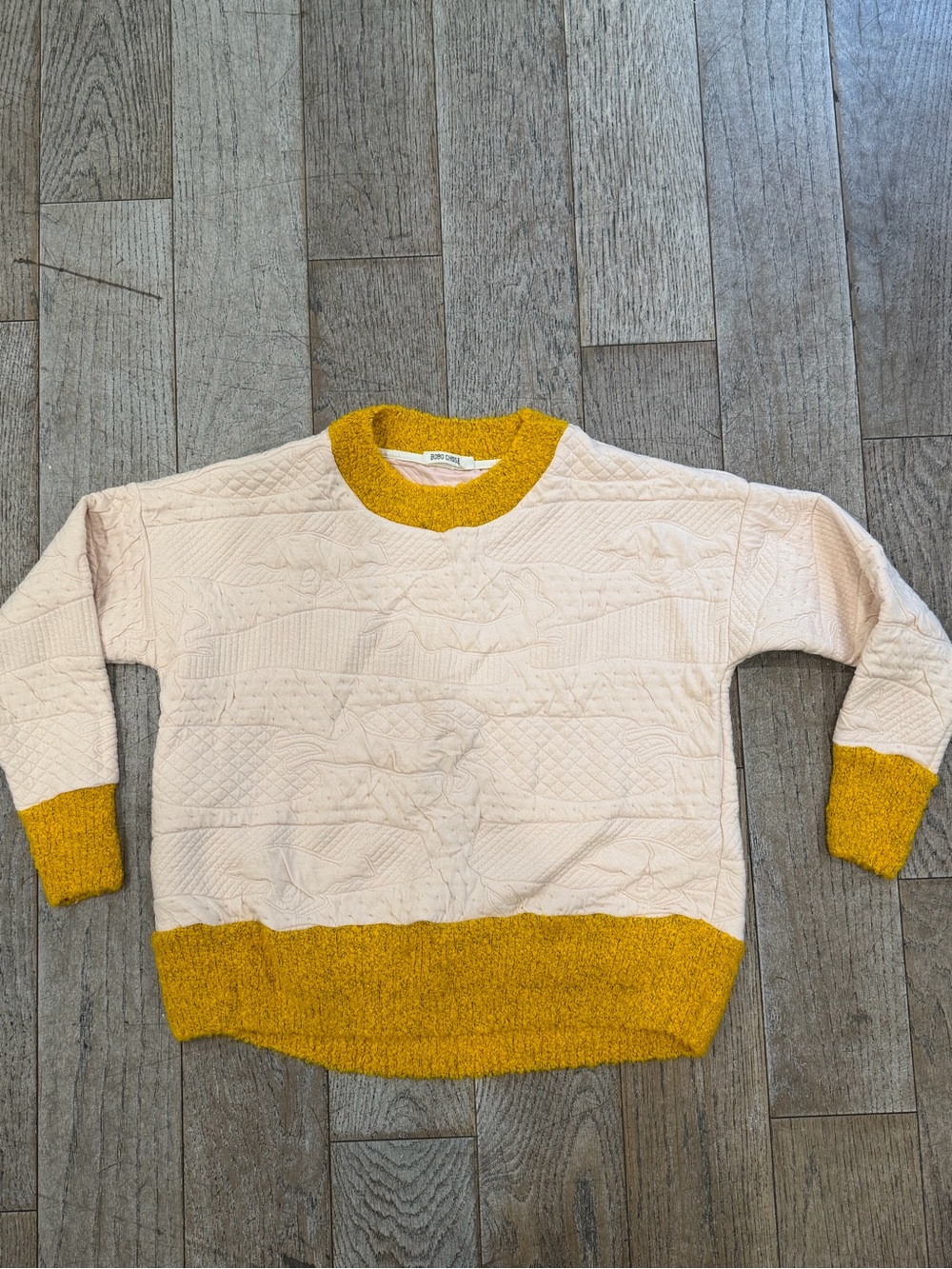 Bobo Choses Quilted Sweatshirt Animal Embossed Yellow Boucle Pullover Kids Sz 10